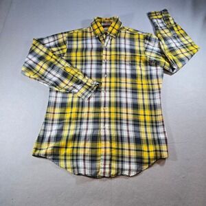 Arnie Arnold Palmer Mens Yellow Black Plaid Button Down Shirt Long Sleeve Size M